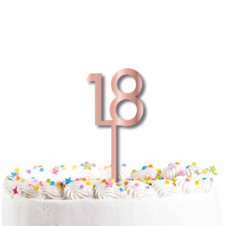 Elegant 18 Rose Gold Acrylic Cake Topper Pick, perfect for weddings and celebrations, adds a chic touch to desserts.