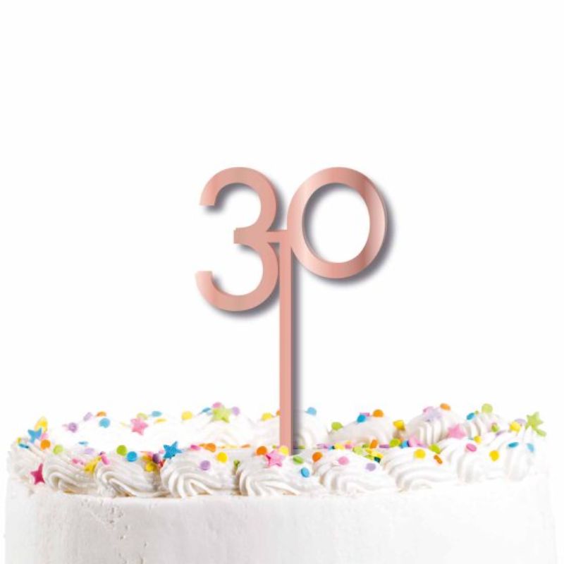 Elegant 30cm rose gold acrylic cake topper, perfect for birthdays and weddings, adds glamour to any dessert table.