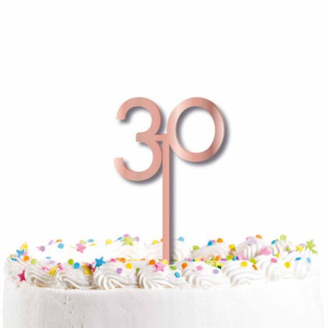 Elegant 30cm rose gold acrylic cake topper, perfect for birthdays and weddings, adds glamour to any dessert table.