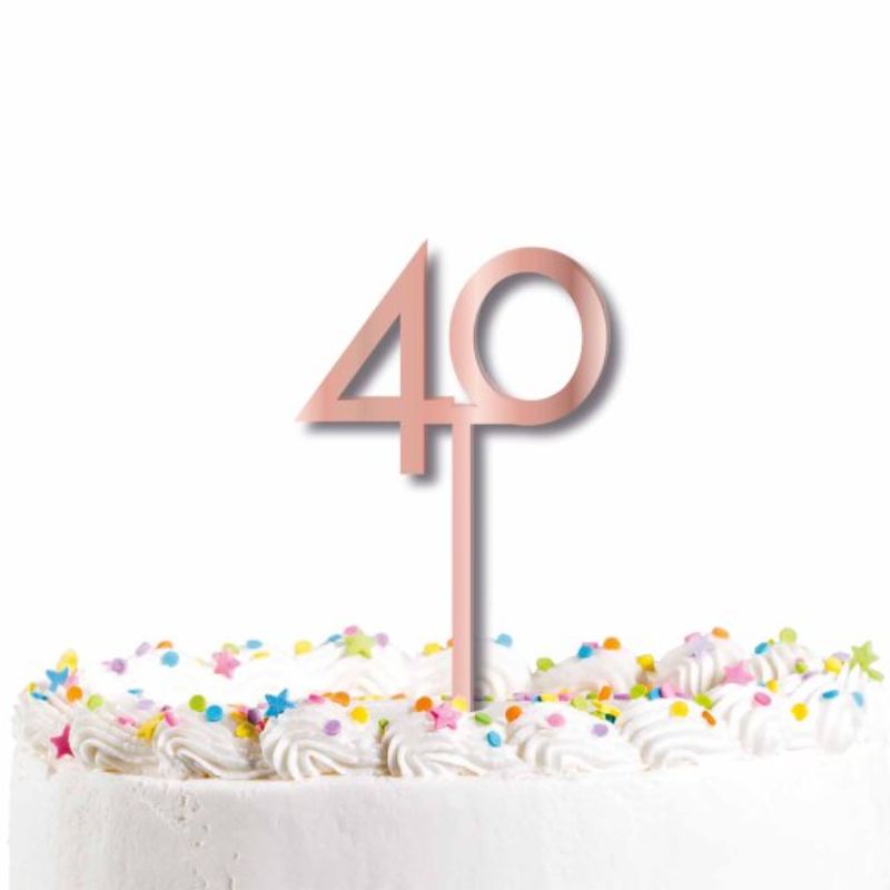 Elegant rose gold acrylic cake topper, 40cm, perfect for birthdays, weddings, and memorable celebrations.