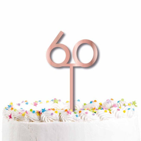 Elegant rose gold acrylic cake topper, 60mm, perfect for birthdays and weddings, adds glamour to your dessert table.