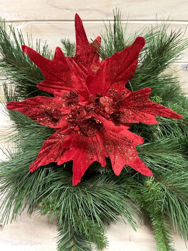 Artificial Poinsettia Head - Red Ice Punch