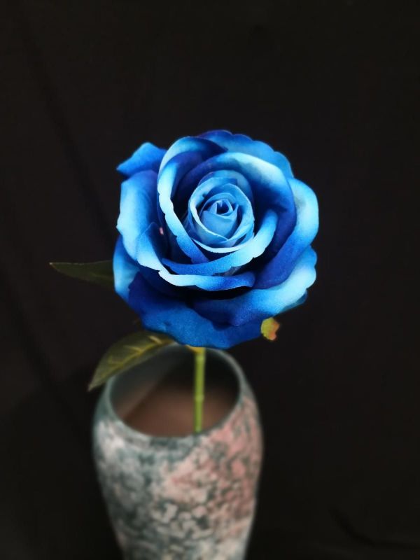 Artificial Large Velvet Rose Stem (Blue)