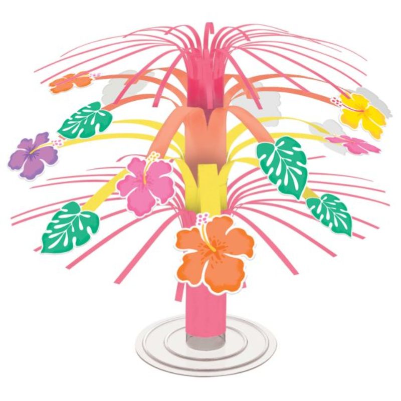 Vibrant 21cm plastic Summer Hibiscus Mini Cascade Centrepiece featuring stunning flowers, perfect for summer décor and events.