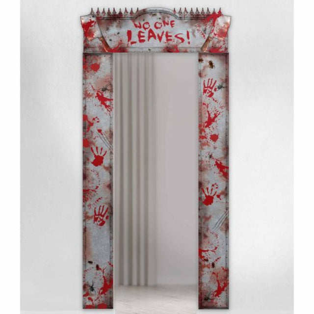 Eerie Bloody Doorway Decoration, 108cm x 214cm, perfect for Halloween and haunted house themes.