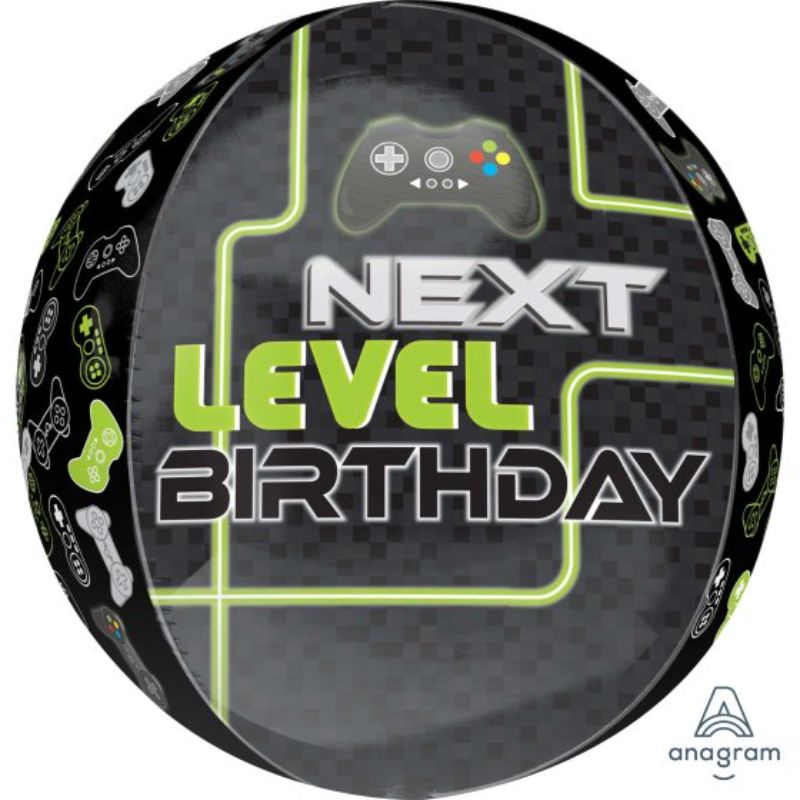 Orbz XL Level Up balloon, 38cm x 40cm, vibrant foil design perfect for birthday celebrations and party decor.
