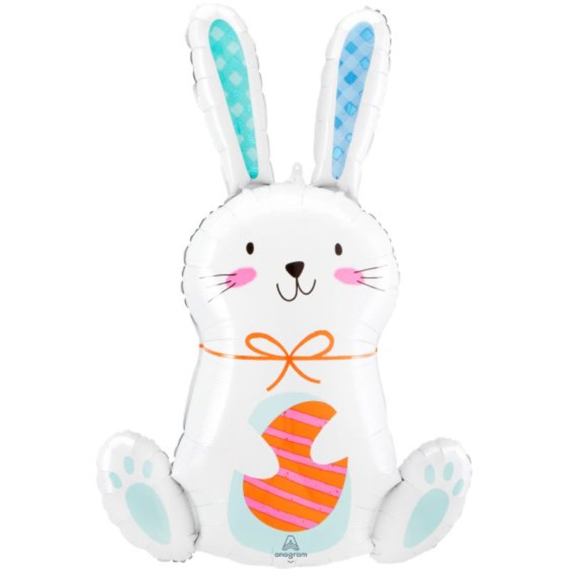 SuperShape XL White Funny Bunny balloon, 53cm x 83cm, vibrant party accessory for Easter and birthdays.