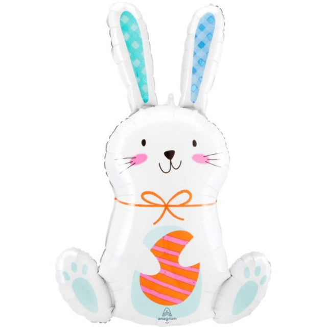 SuperShape XL White Funny Bunny balloon, 53cm x 83cm, vibrant party accessory for Easter and birthdays.