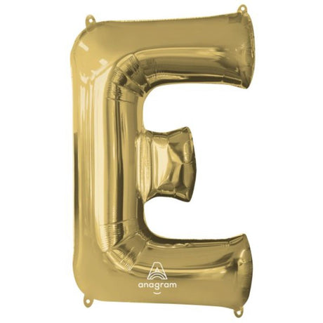 Self-sealing 86cm white gold foil balloon in the shape of the letter E, perfect for celebrations.