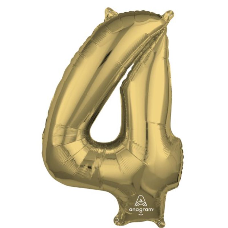 Mid-size white gold numeral 4 balloon, 66cm, perfect for sophisticated celebrations and easy to inflate.