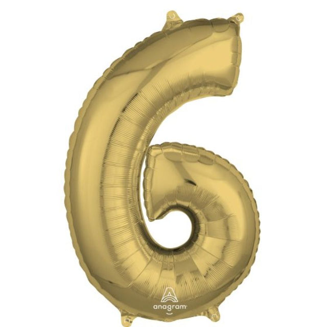Mid-size white gold numeral 6 foil balloon, perfect for elegant celebrations and milestone events.