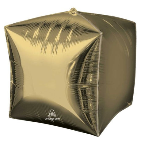 Exquisite White Gold UltraShape Cubez balloon, 38cm, perfect for elegant event decor, self-sealing and long-lasting.