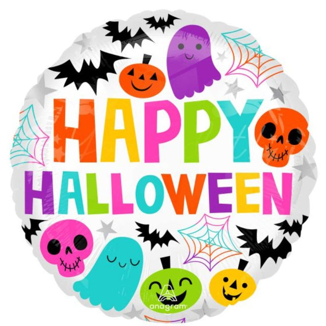 45cm colorful foil balloon featuring a creepy Halloween design, perfect for festive decorations and parties.