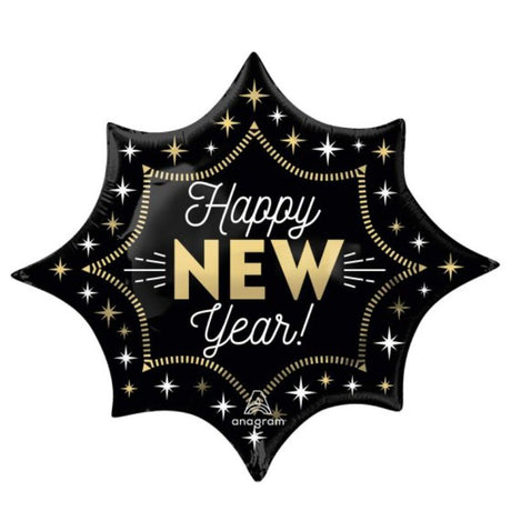 Glamorous SuperShape XL Happy New Year foil balloon, 88cm x 73cm, perfect for festive celebrations and decorations.