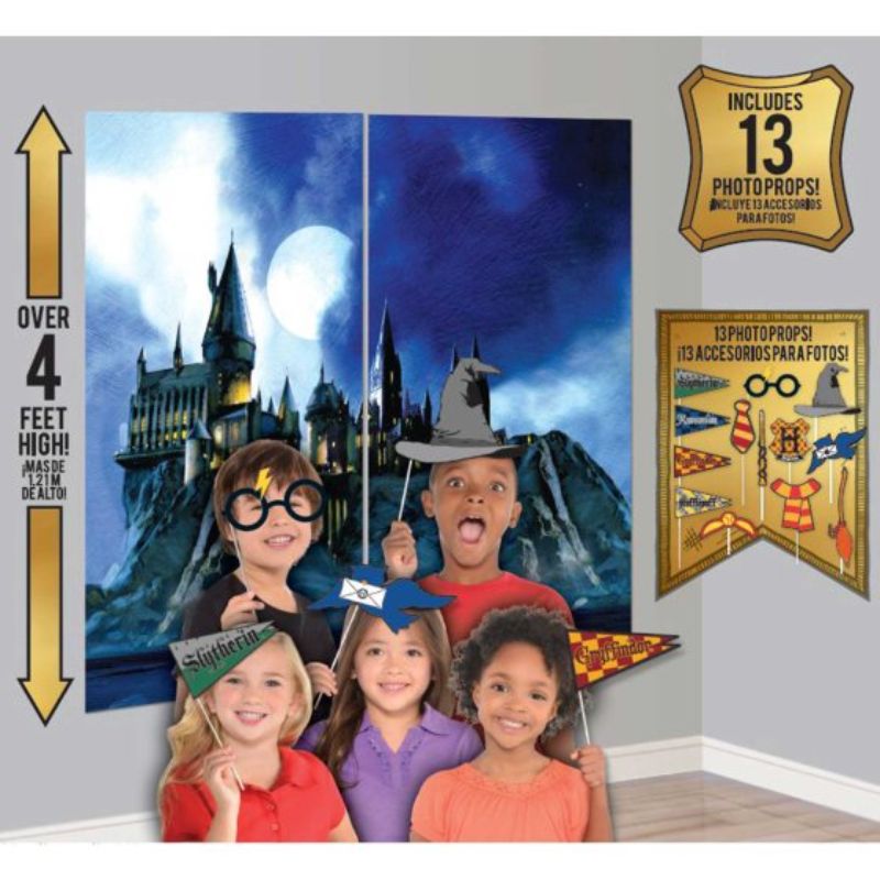 Harry Potter Scene Setter with props, includes large backdrops and cardboard items for immersive themed parties.