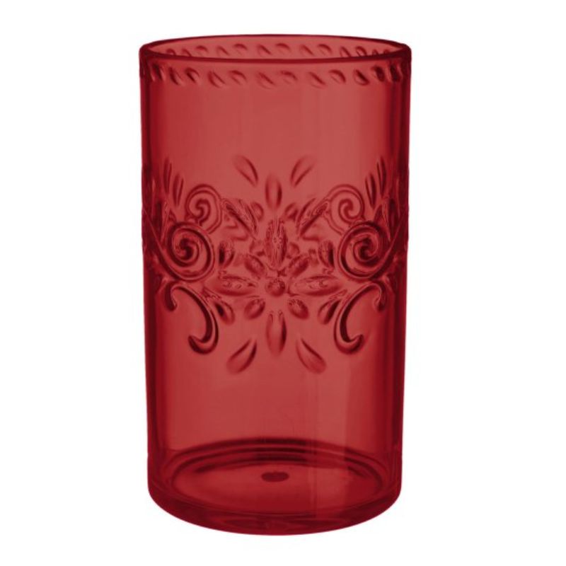Dark red floral debossed highball tumbler, 532ml, reusable, stylish and durable for any occasion.