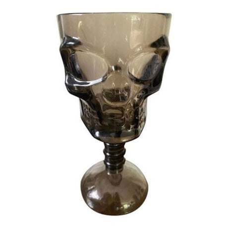 Skull shaped wine glass with detailed design, perfect for wine, cocktails, and Halloween parties.