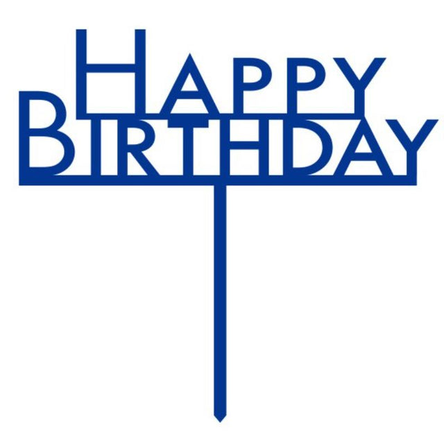Bright royal blue acrylic Happy Birthday cake topper, perfect for celebrating any birthday with style and cheer.