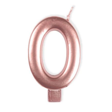 Elegant rose gold numeral candle #0, 8cm tall, perfect for birthdays and anniversaries, adds glamour to cake decor.