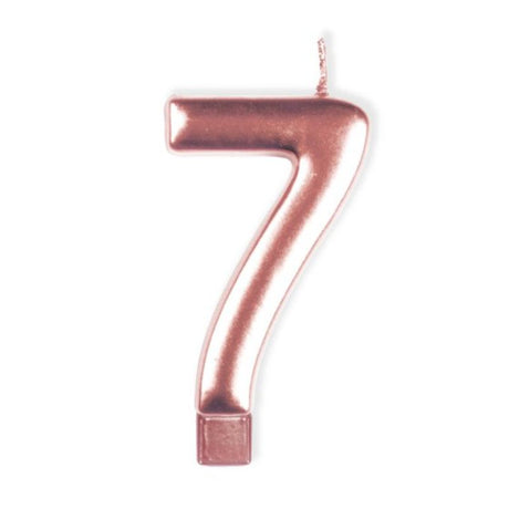 Elegant rose gold #7 candle for birthdays and special events, measuring 8cm, adds a touch of sophistication to celebrations.