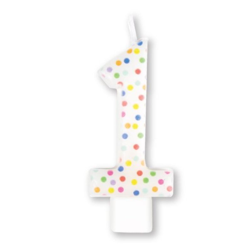 Vibrant rainbow numeral candle #1, 8cm, perfect for birthdays and celebrations, made from eco-friendly materials.