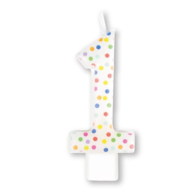 Vibrant rainbow numeral candle #1, 8cm, perfect for birthdays and celebrations, made from eco-friendly materials.