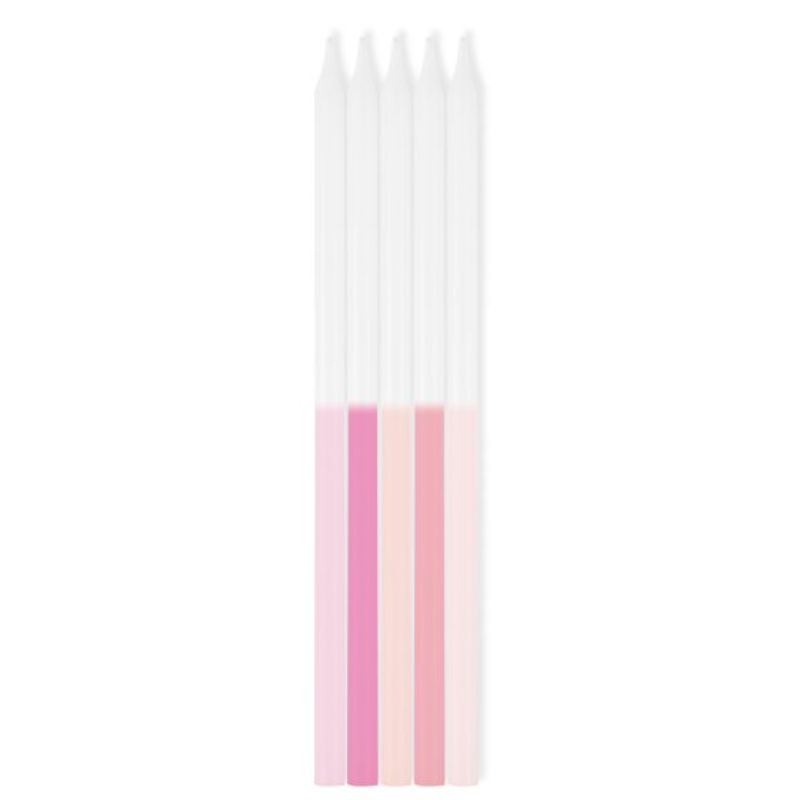 Elegant pack of 10 pink ombre taper candles, perfect for dinners, weddings, and cozy atmospheres.