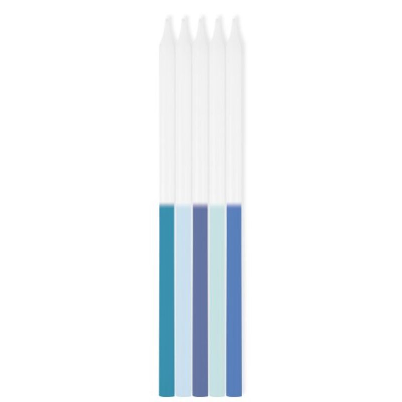 Pack of 10 Blue Ombre Taper Candles, featuring a gradient design, perfect for elegant decor and special occasions.