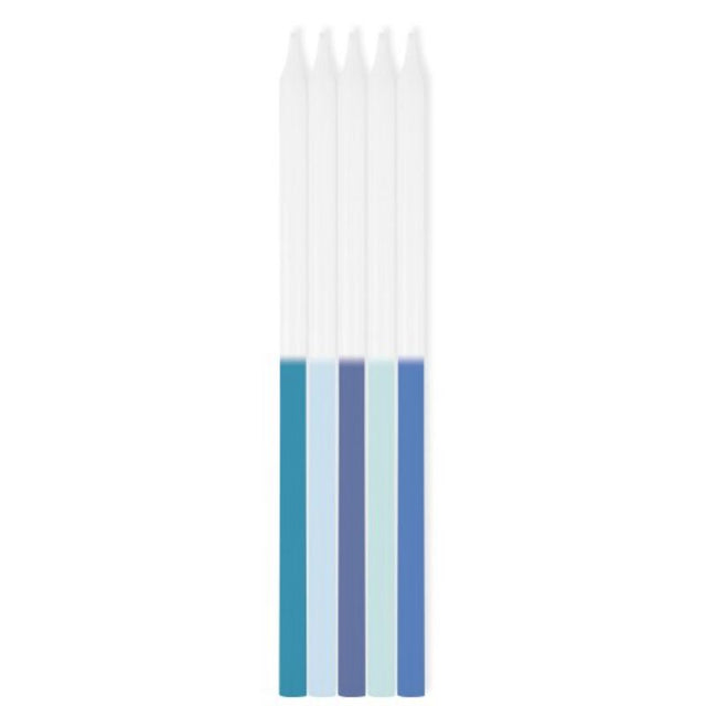 Pack of 10 Blue Ombre Taper Candles, featuring a gradient design, perfect for elegant decor and special occasions.