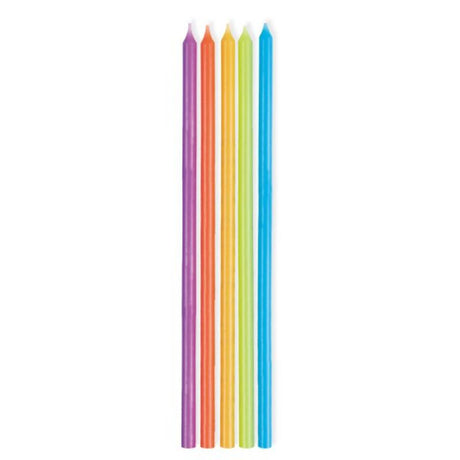 Vibrant pack of 10 primary colour taper candles, 12cm, perfect for dinner parties and home decor.