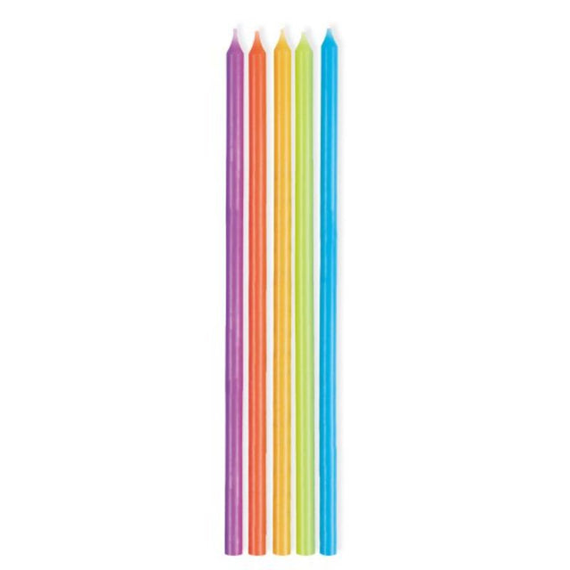 Vibrant pack of 10 primary colour taper candles, 12cm, perfect for dinner parties and home decor.