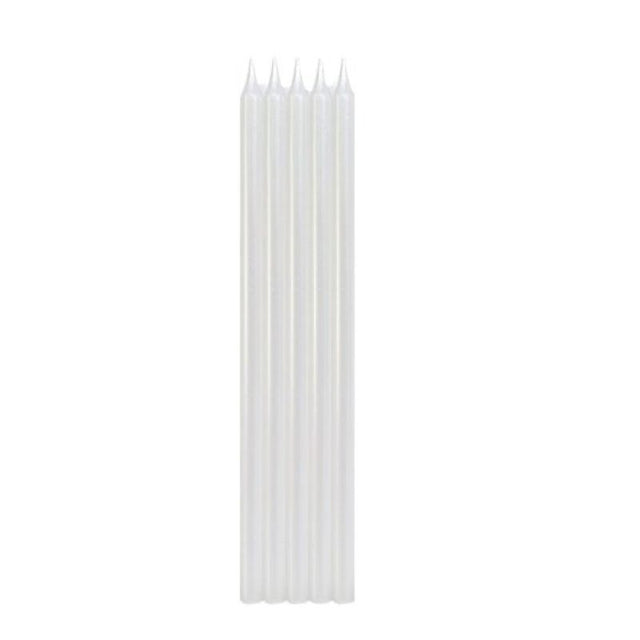 Pack of 10 iridescent taper candles, 12cm each, perfect for elegant table settings and ambiance.