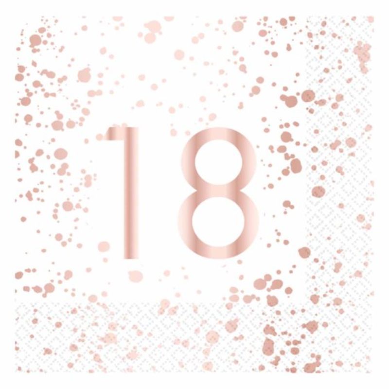 Elegant pack of 16 rose gold lunch napkins, perfect for celebrations and stylish table settings.