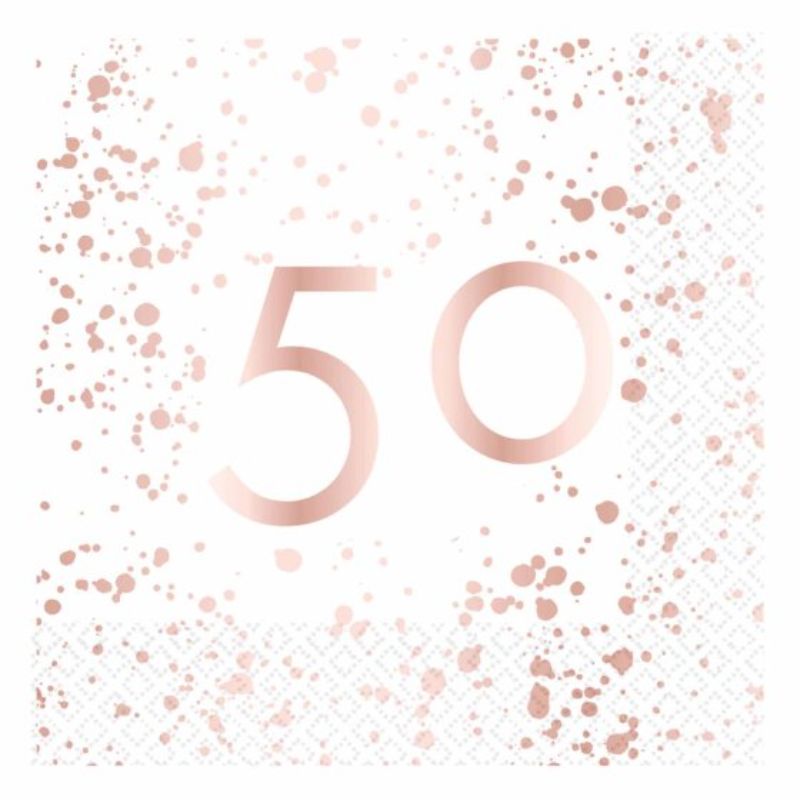 Elegant rose gold lunch napkins, pack of 16, perfect for upscale events like weddings and birthdays.