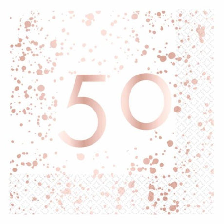 Elegant rose gold lunch napkins, pack of 16, perfect for upscale events like weddings and birthdays.