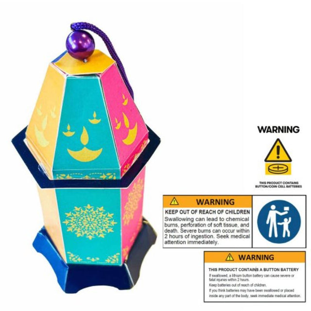 Colorful LED mini lantern for Diwali, safe for indoor/outdoor use, creating a festive ambiance with vibrant glow.