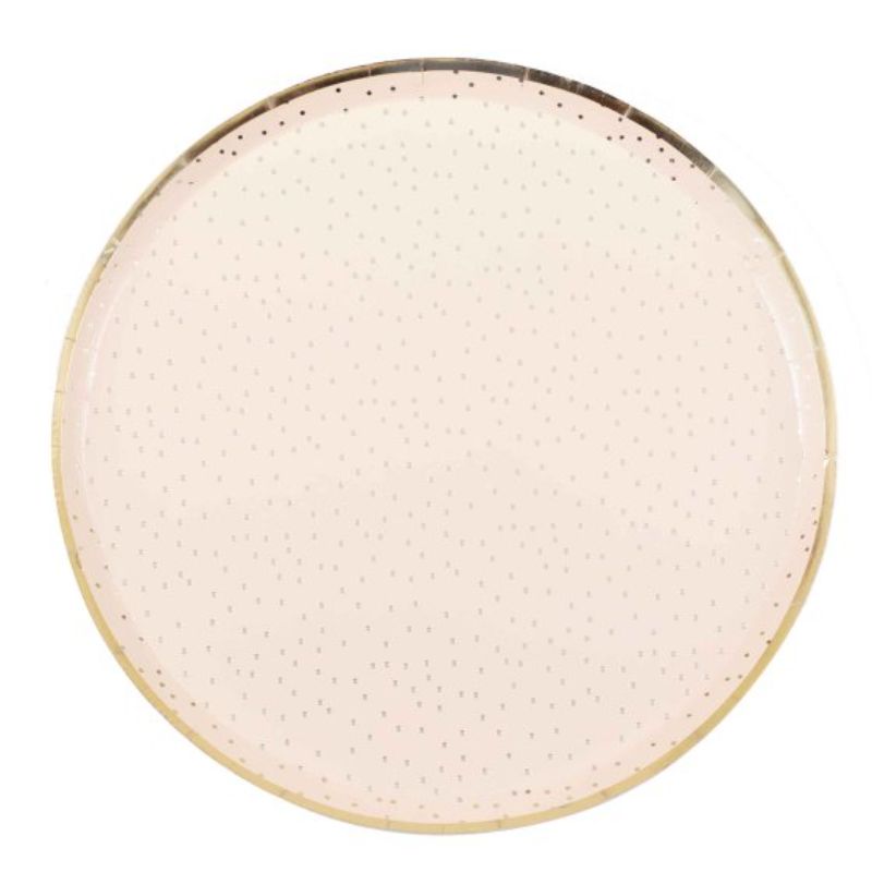 Peach 24cm dotty gold foiled disposable plates, pack of 8 for stylish celebrations and easy clean-up.