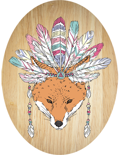 Tribal Fox Plywood Oval Wall Art, eco-friendly decor piece measuring 210mm x 280mm, perfect for adding character to any room.