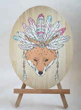 Tribal Fox Plywood Oval Wall Art, eco-friendly decor piece, featuring unique design and ready to hang for stylish interiors.