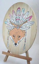 Tribal Fox Oval Wall Art, eco-friendly plywood decor measuring 210mm x 280mm, combines artistry and sustainability.