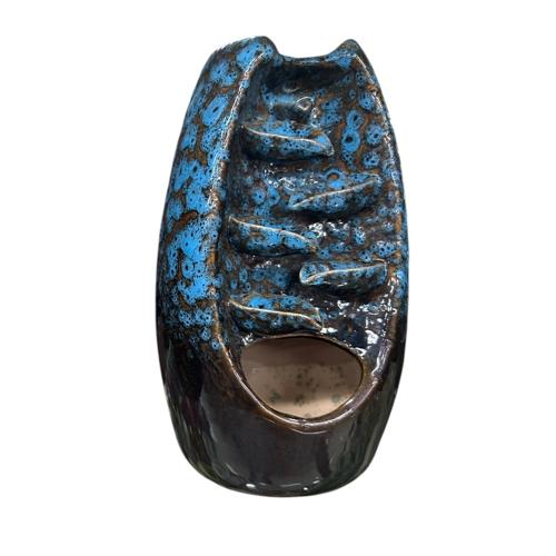 Backflow Incense Burner Blue Leaf Ceramic 20cm
