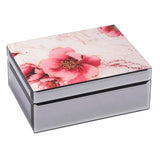 Peony Flowers Glass Mirror Jewellery Box 18cm