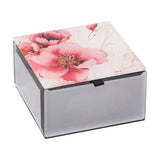 Peony Flowers Glass Mirror Trinket Box 11.5cm
