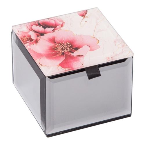 Peony Flowers Glass Mirror Mini Trinket Box 7.5cm