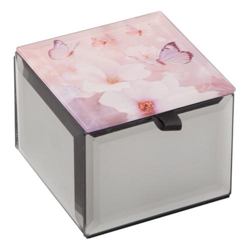 Butterfly Blossom Glass Mirror Mini Trinket Box 7.5cm