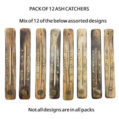Mango Wood Incense Holders With Brass Inlay 10 Inch Pack of 12