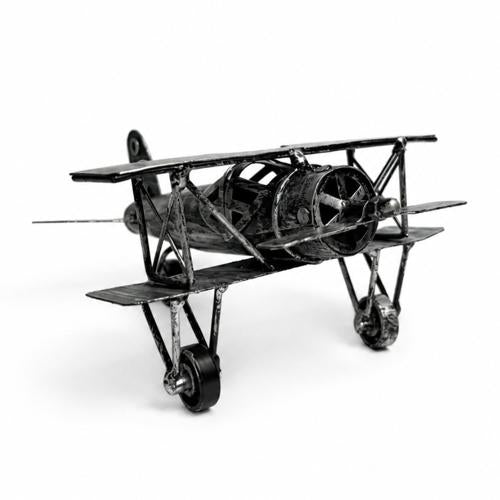 Recycled Metal Bi-Plane Ornament 19cm