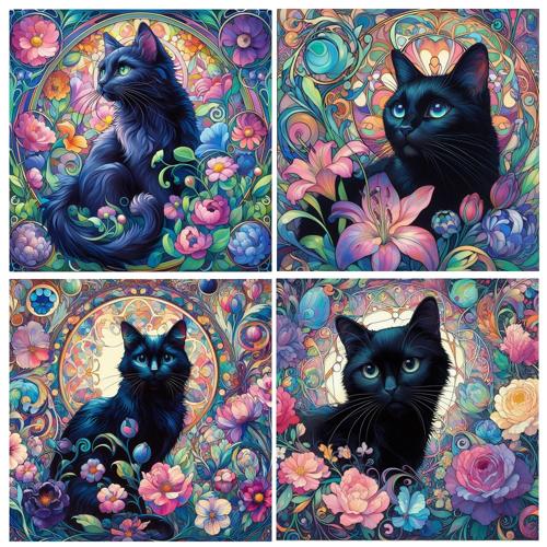 Black Cat Ceramic Coasters With Cork Back Set of 4