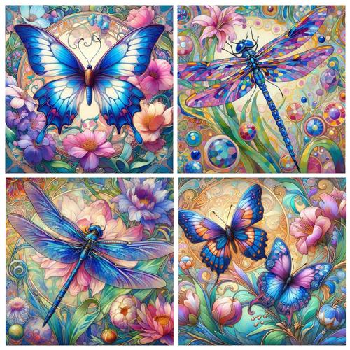 Butterfly And Dragonfly Ceramic Coasters Set of 4