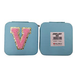 Initial V Blue PU Leather Jewellery Box 10cm